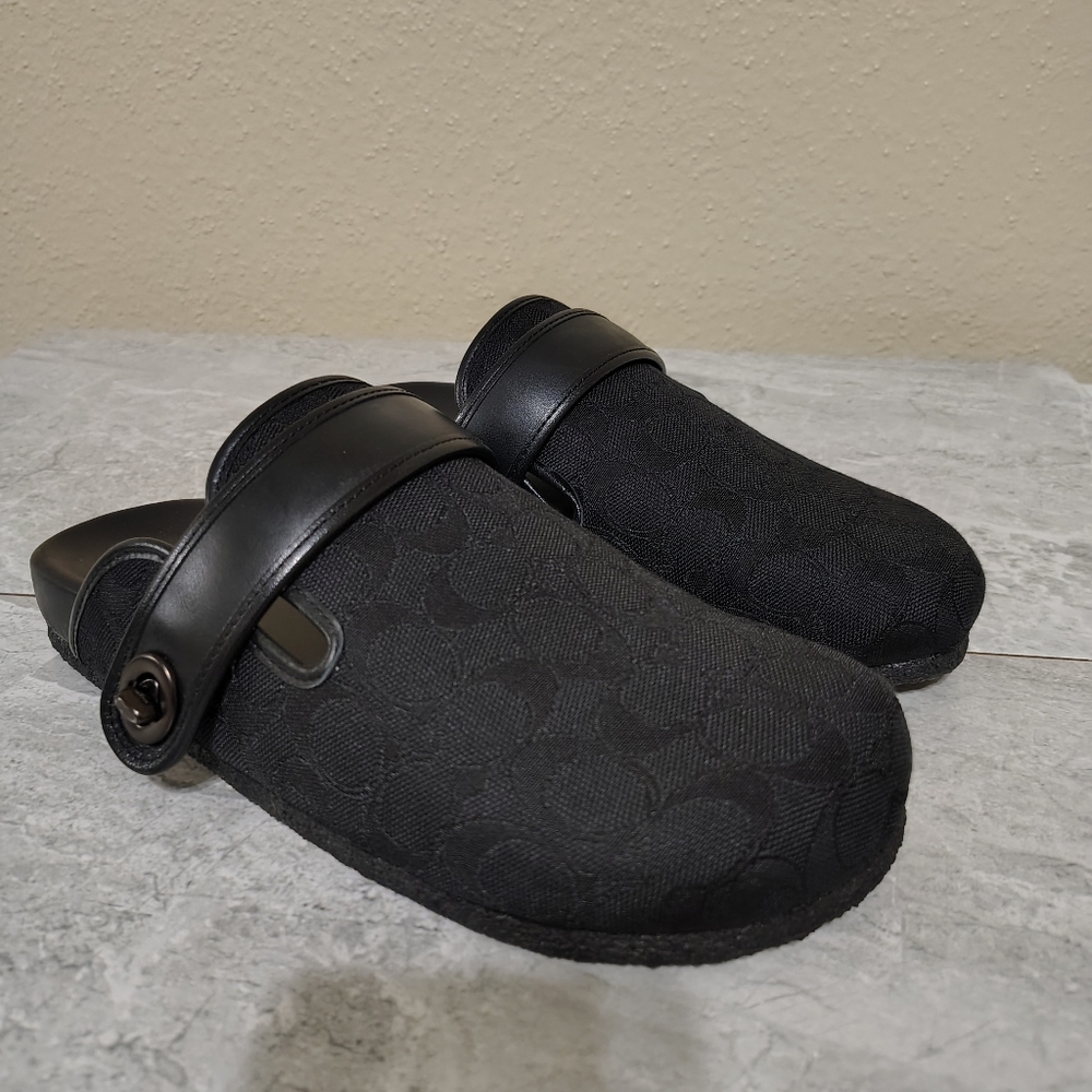 Coach Signature Canvas Mule Slides Black Slip On Slippers Women’s Size 10 - Picture 2 of 8